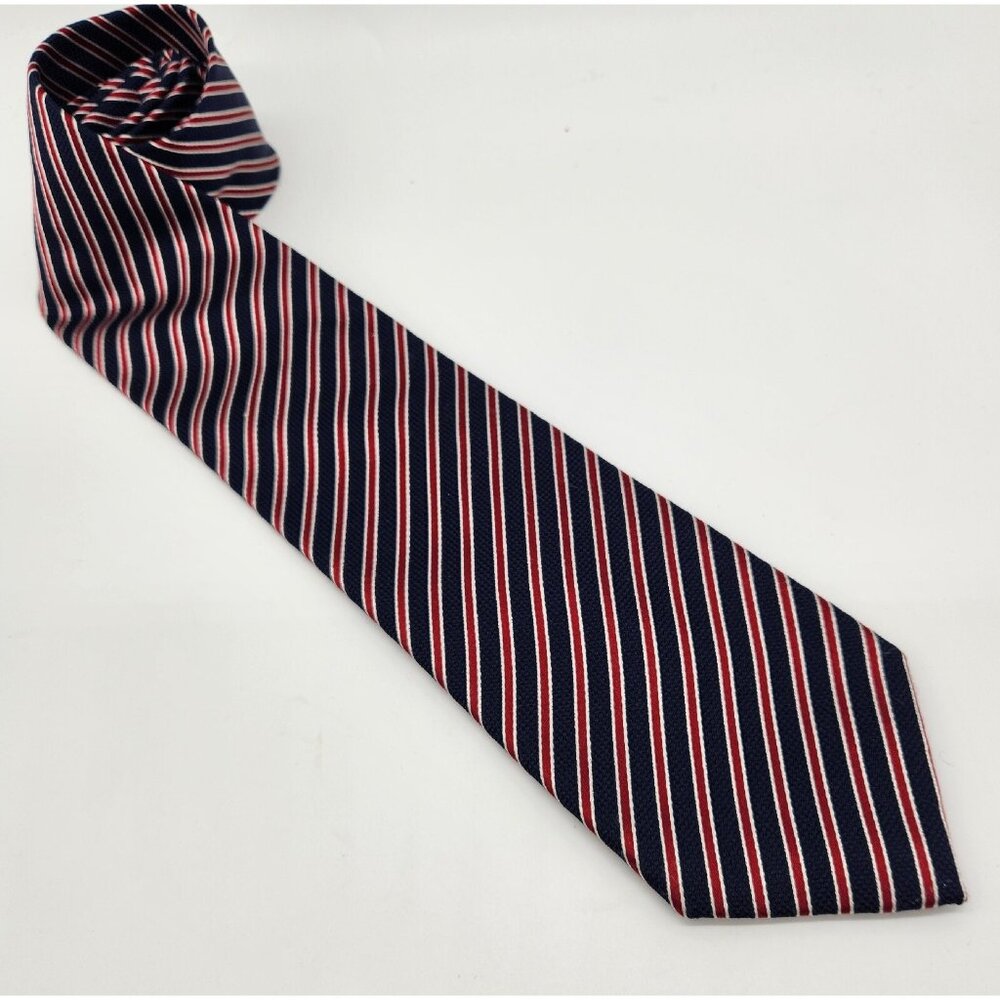TASSO ELBA SPA Handmade Silk Tie‎ Necktie Red White Blue Striped EUC